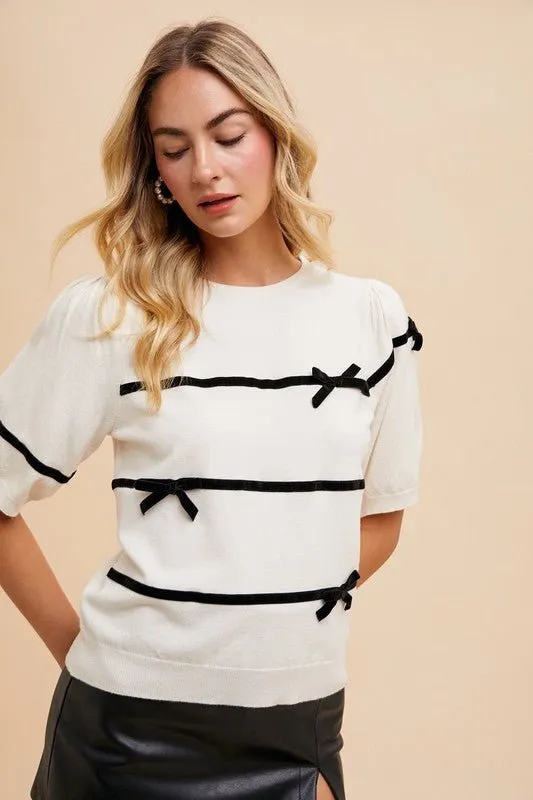 Striped Bow Knit Top