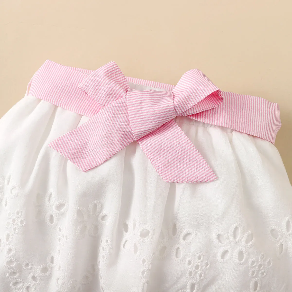 Trendy Toddler Girl Stripe Print Bowknot Ruffle Flounce Set