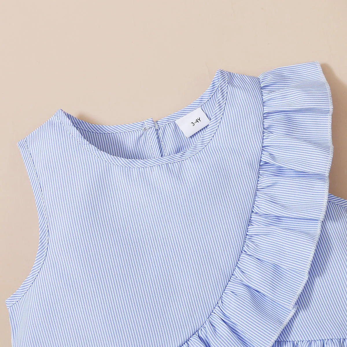 Trendy Toddler Girl Stripe Print Bowknot Ruffle Flounce Set
