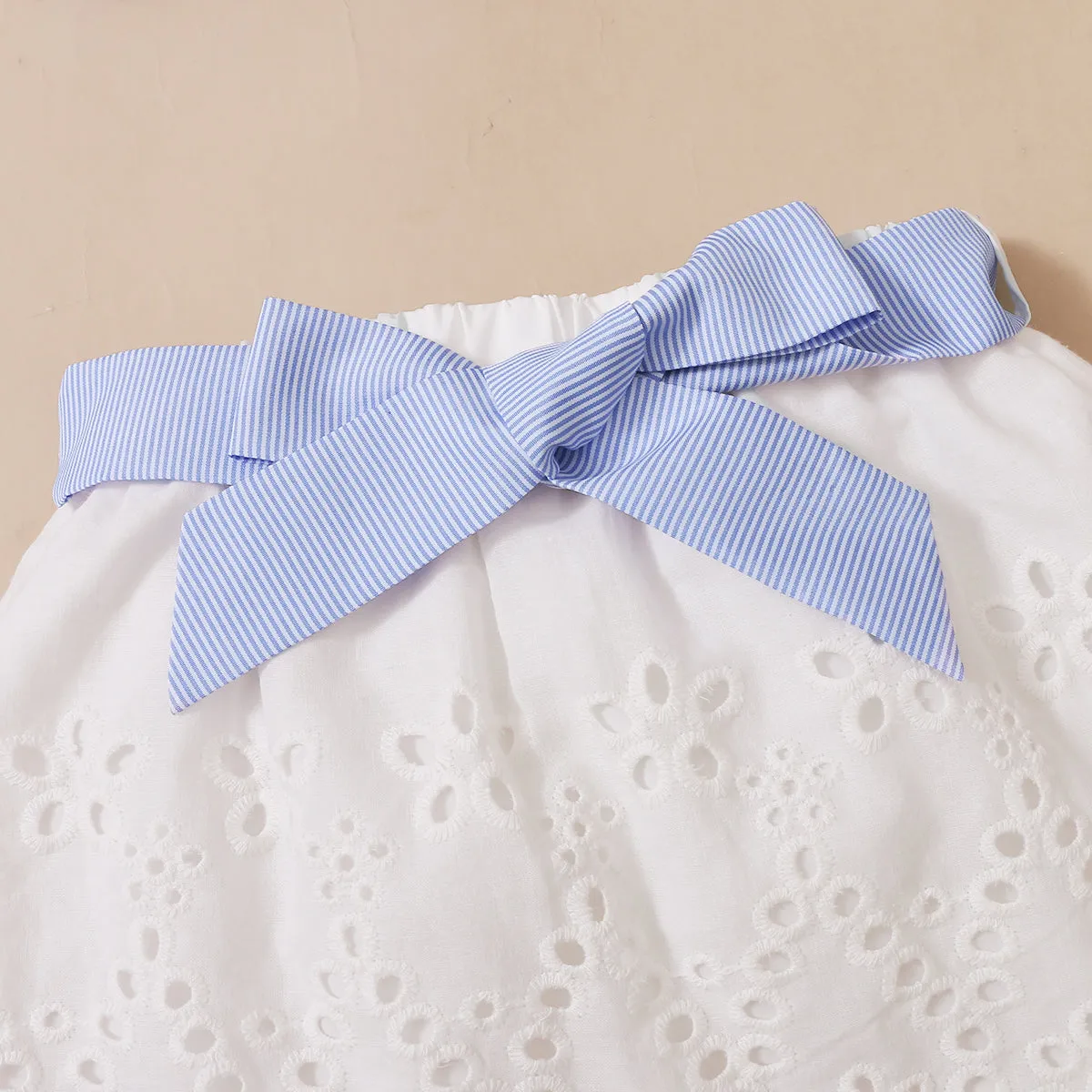 Trendy Toddler Girl Stripe Print Bowknot Ruffle Flounce Set