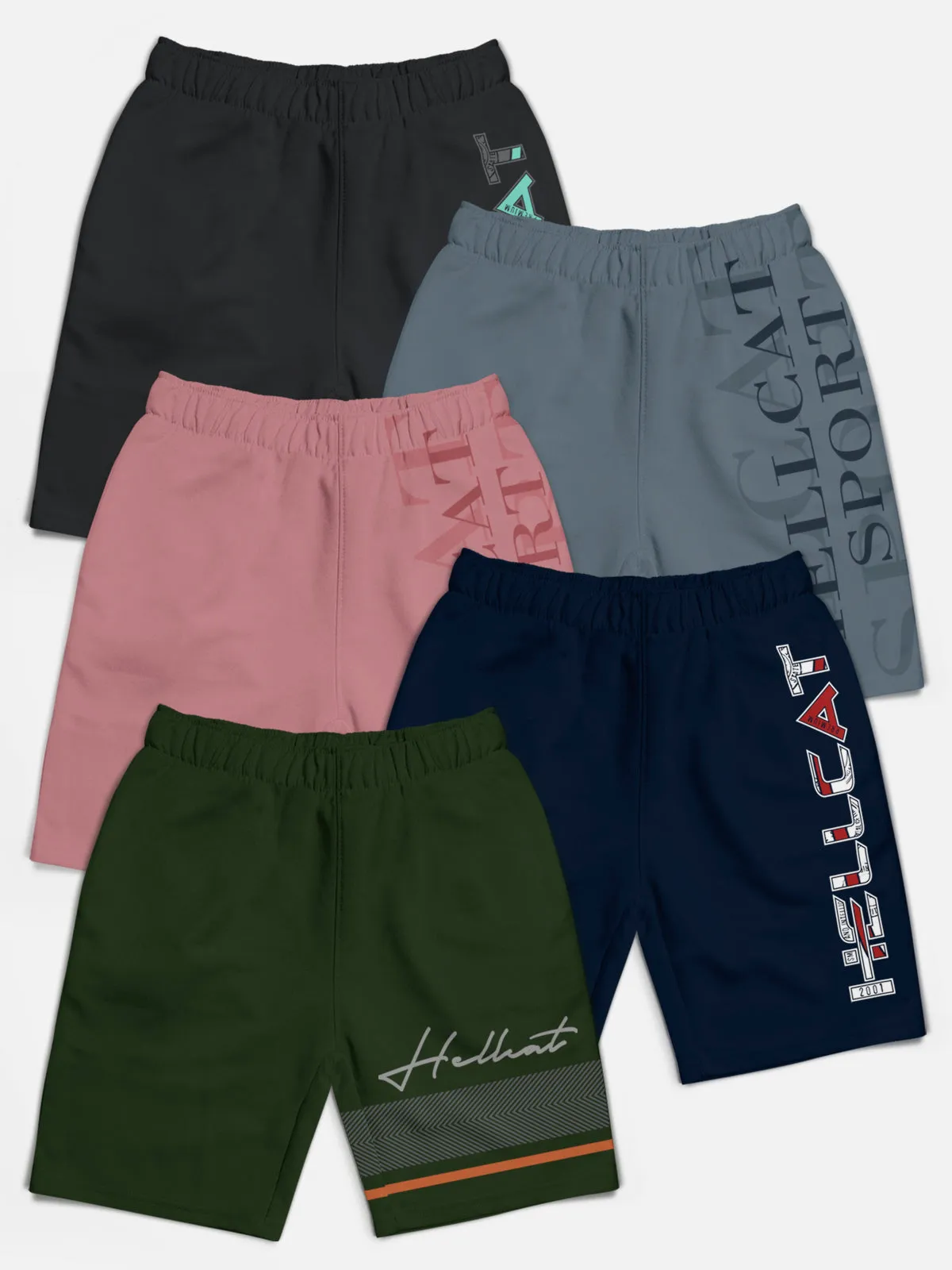 Trendy Typographic With Branding Printed Shorts for Boys - Pack of 5
