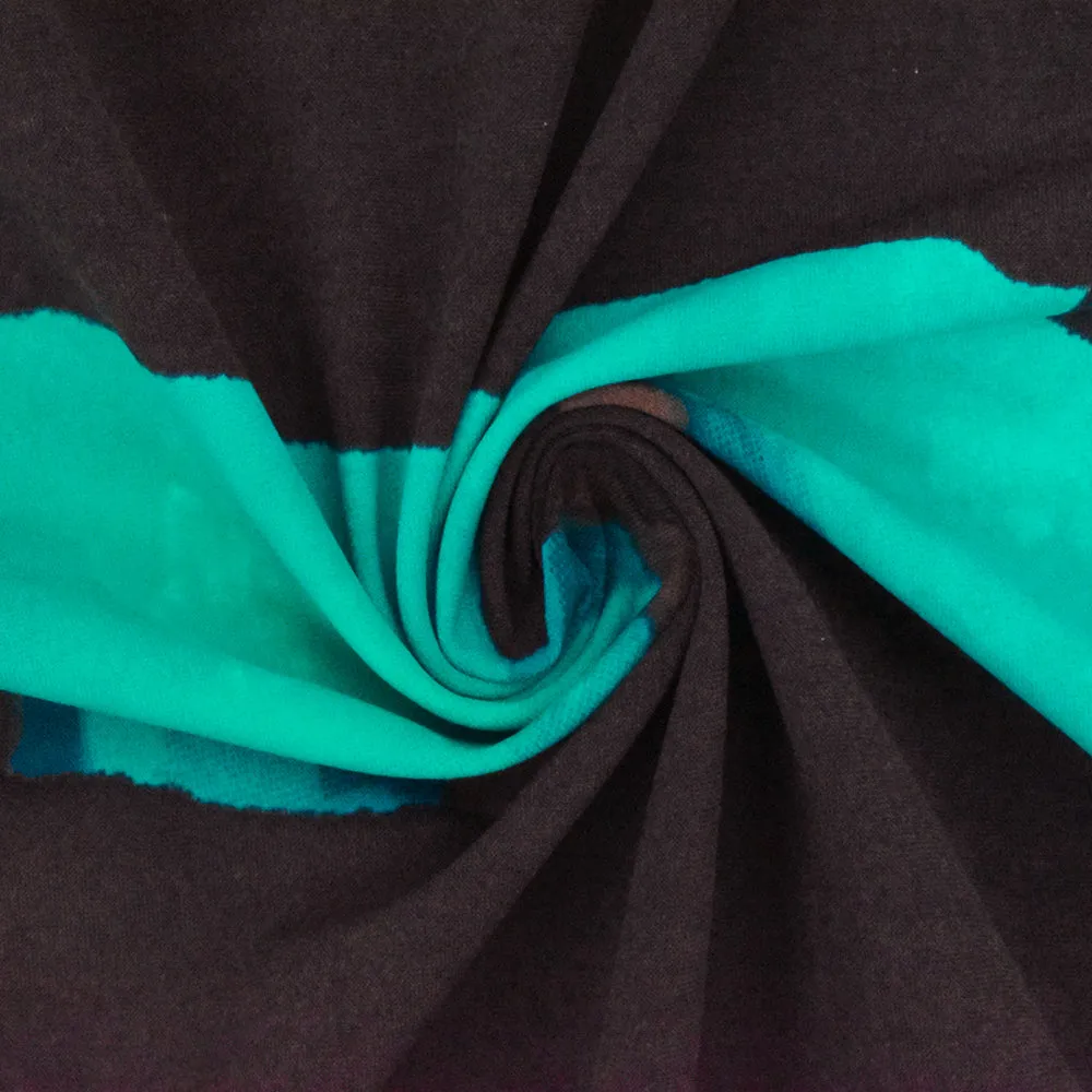 Turquoise-Black-Brown Abstract Printed Swimwear Stretch Tricot Knit Fabric