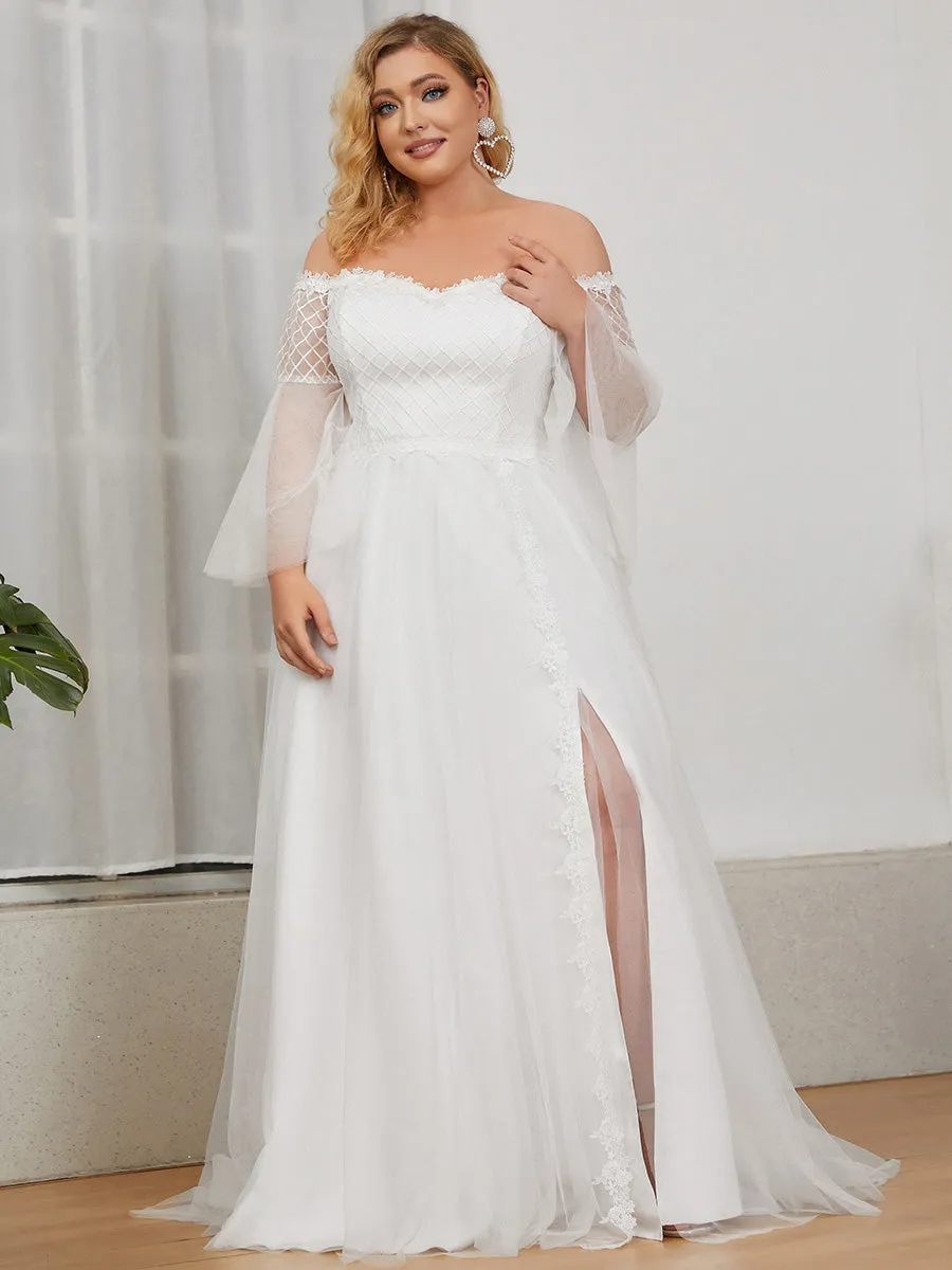 V-Neck A-Line Long Sleeves Wholesale Wedding Dresses EH90363
