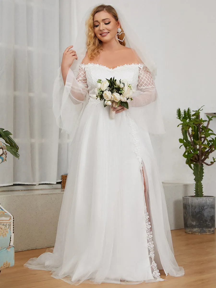 V-Neck A-Line Long Sleeves Wholesale Wedding Dresses EH90363
