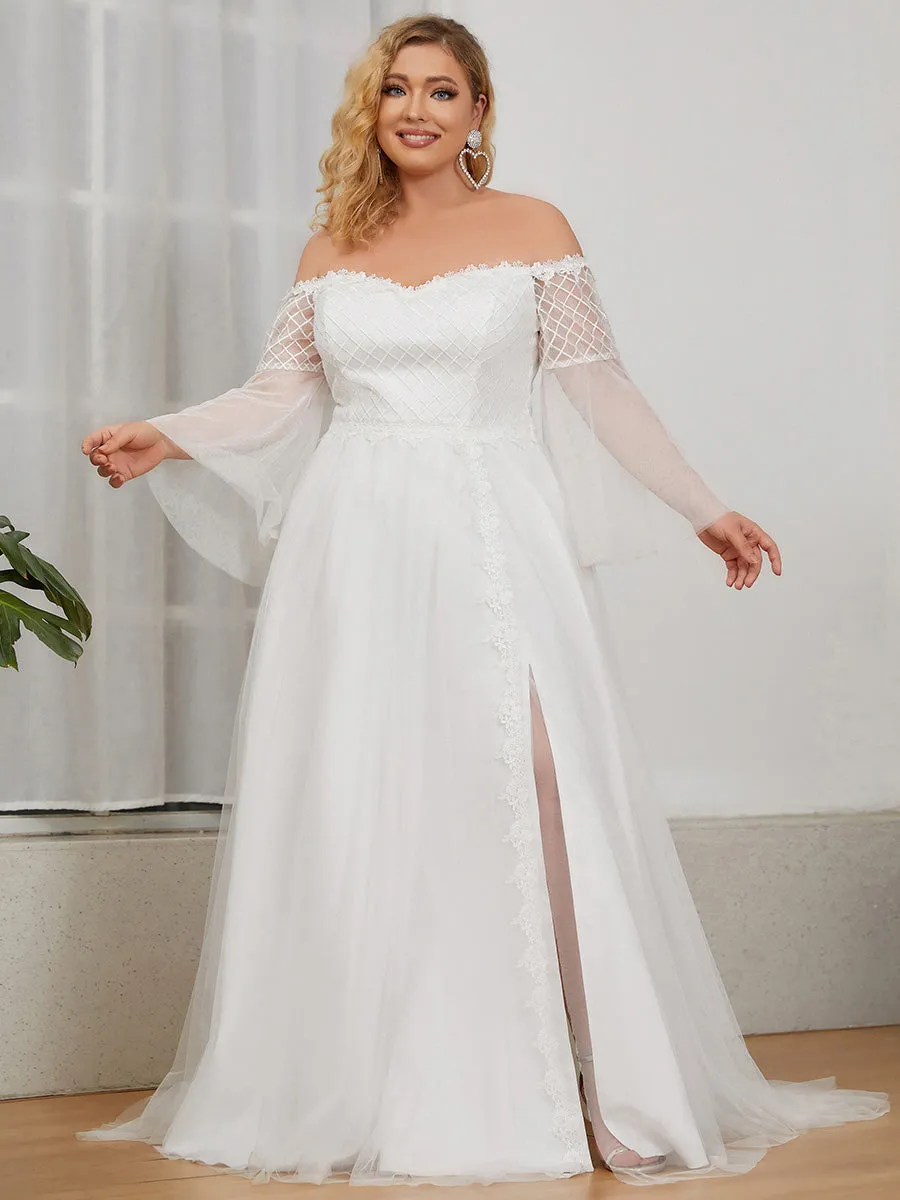 V-Neck A-Line Long Sleeves Wholesale Wedding Dresses EH90363