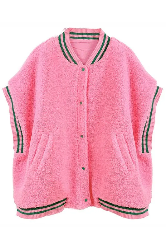 Varsity Sherpa Vest (pink & green, red & white,  royal & white, orange & white, navy & orange, purple & gold, ivy & black)