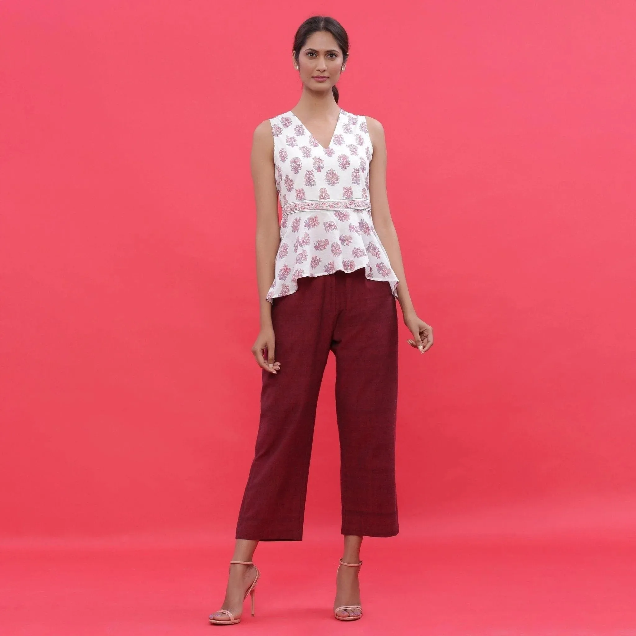 White Sanganeri Block Print High-Low Cotton Top