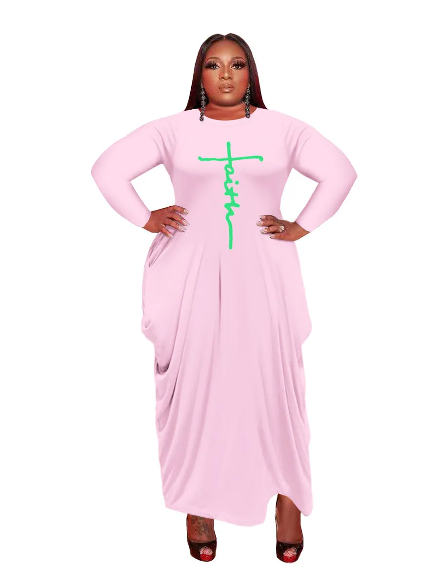 Women Long Sleeve Loose Plain Casual Plus Size Long Maxi Dress with Pockets