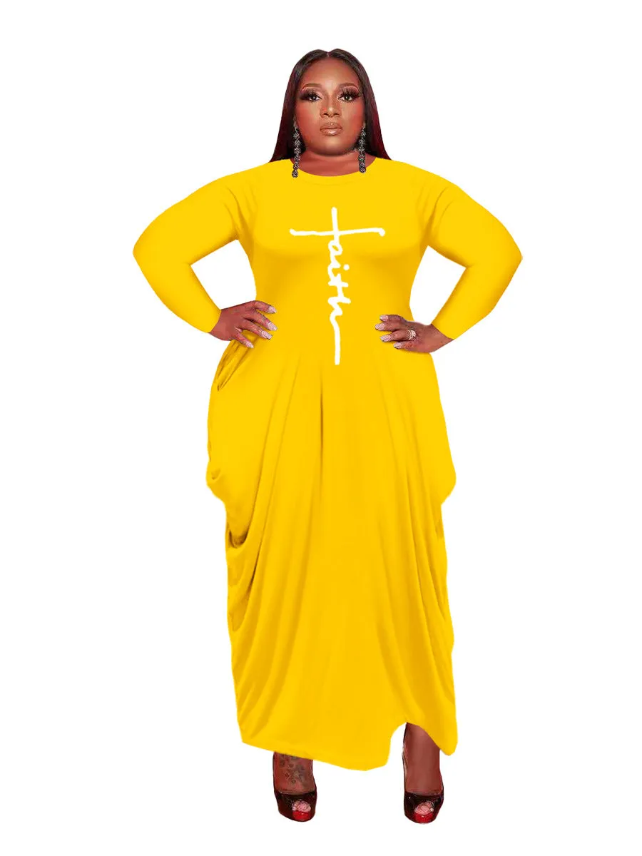 Women Long Sleeve Loose Plain Casual Plus Size Long Maxi Dress with Pockets