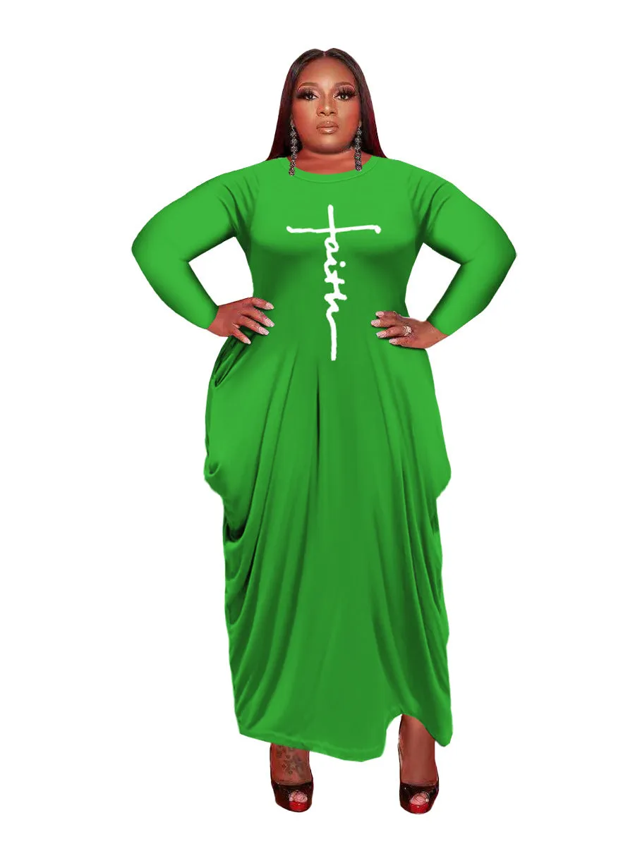 Women Long Sleeve Loose Plain Casual Plus Size Long Maxi Dress with Pockets