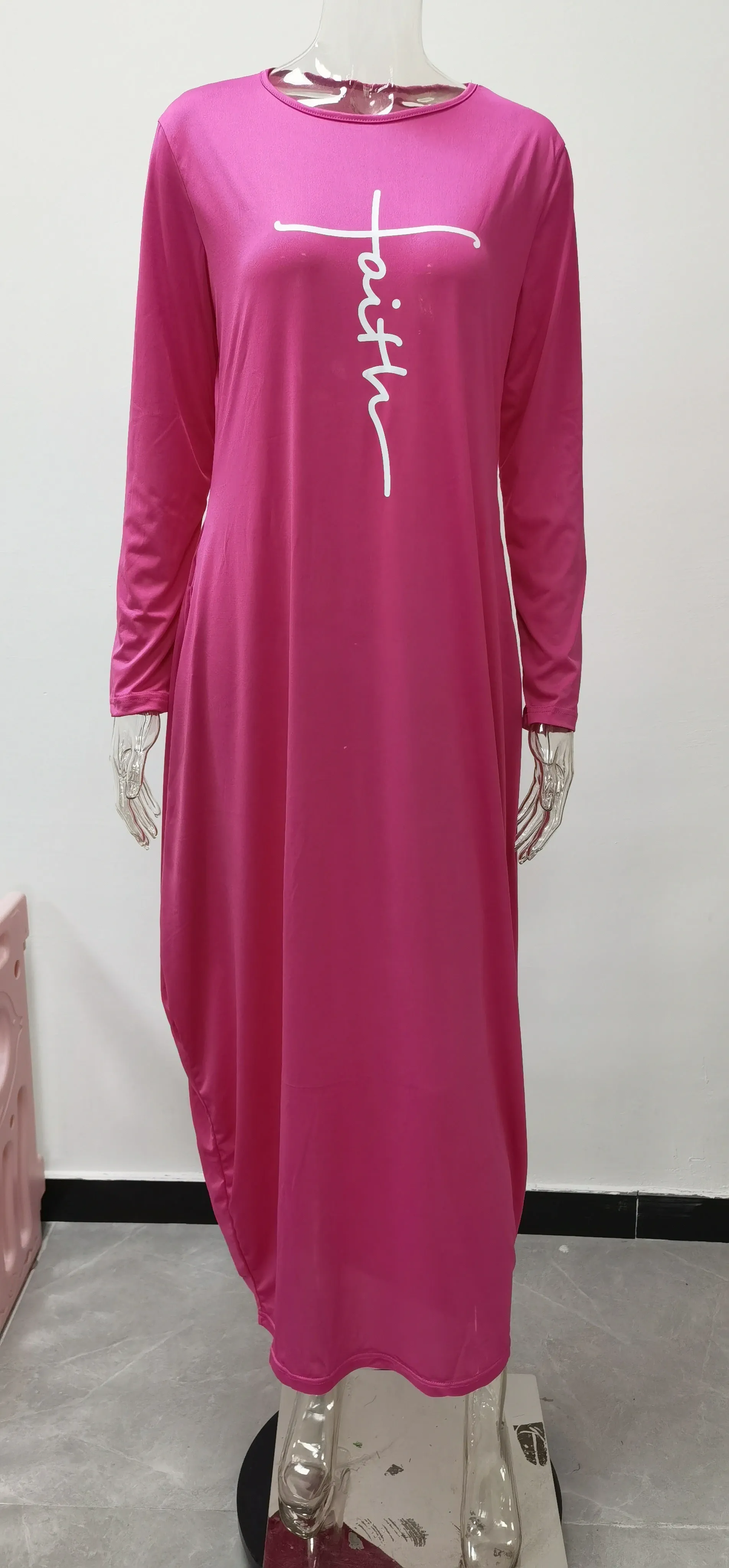 Women Long Sleeve Loose Plain Casual Plus Size Long Maxi Dress with Pockets
