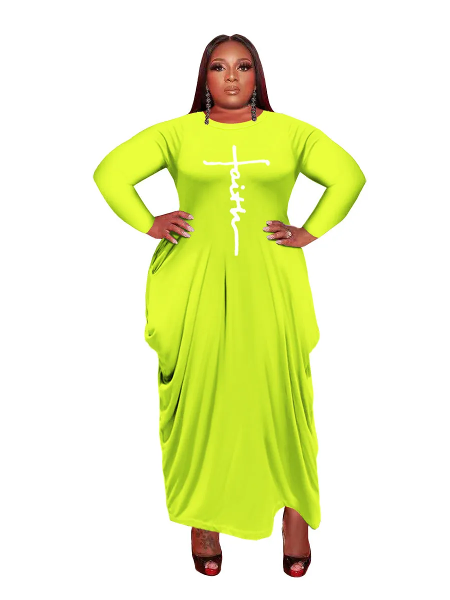 Women Long Sleeve Loose Plain Casual Plus Size Long Maxi Dress with Pockets