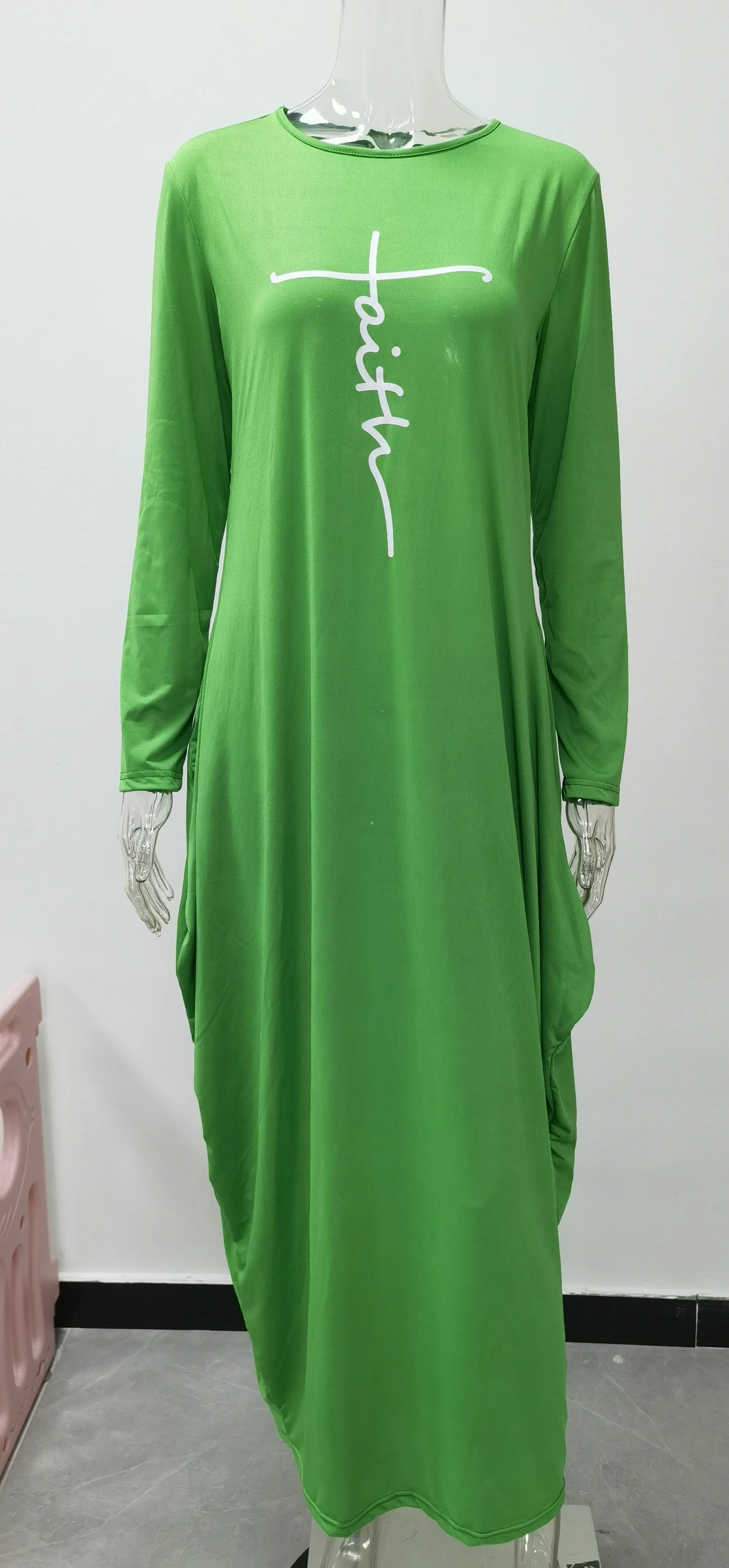 Women Long Sleeve Loose Plain Casual Plus Size Long Maxi Dress with Pockets