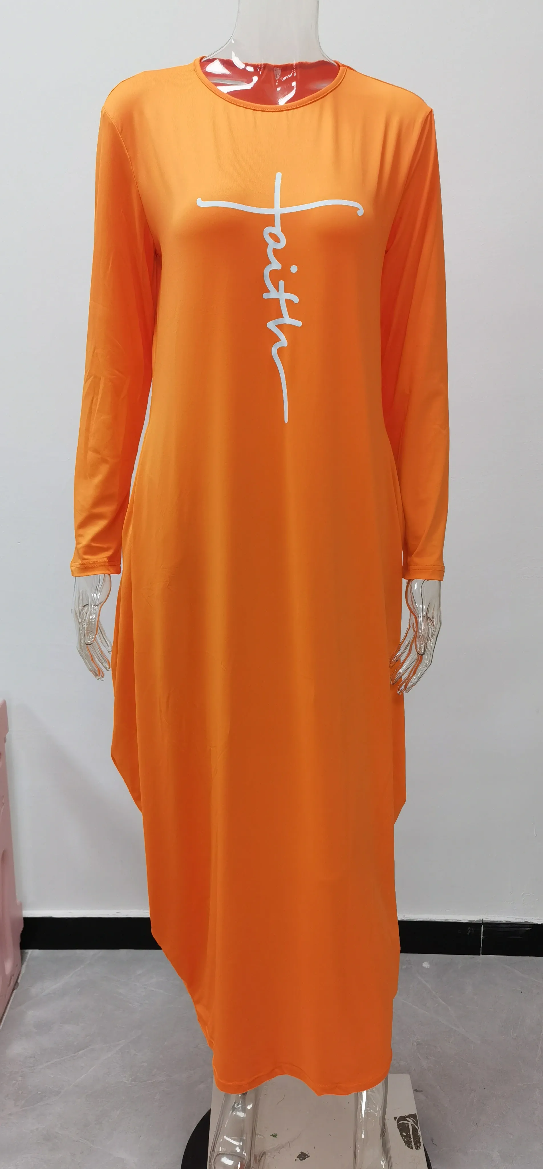 Women Long Sleeve Loose Plain Casual Plus Size Long Maxi Dress with Pockets