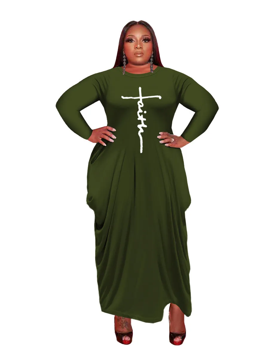 Women Long Sleeve Loose Plain Casual Plus Size Long Maxi Dress with Pockets