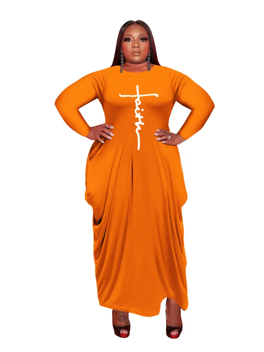 Women Long Sleeve Loose Plain Casual Plus Size Long Maxi Dress with Pockets