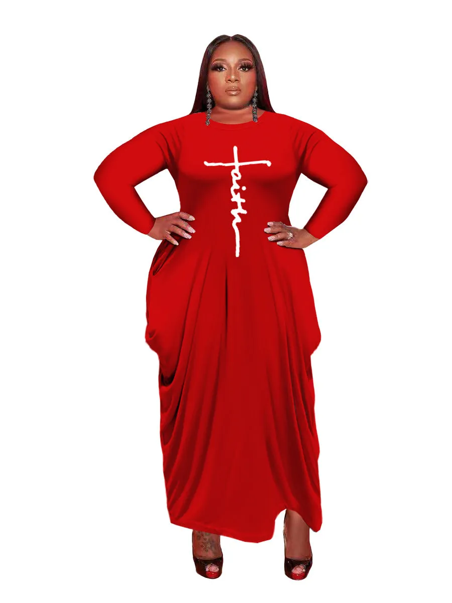 Women Long Sleeve Loose Plain Casual Plus Size Long Maxi Dress with Pockets