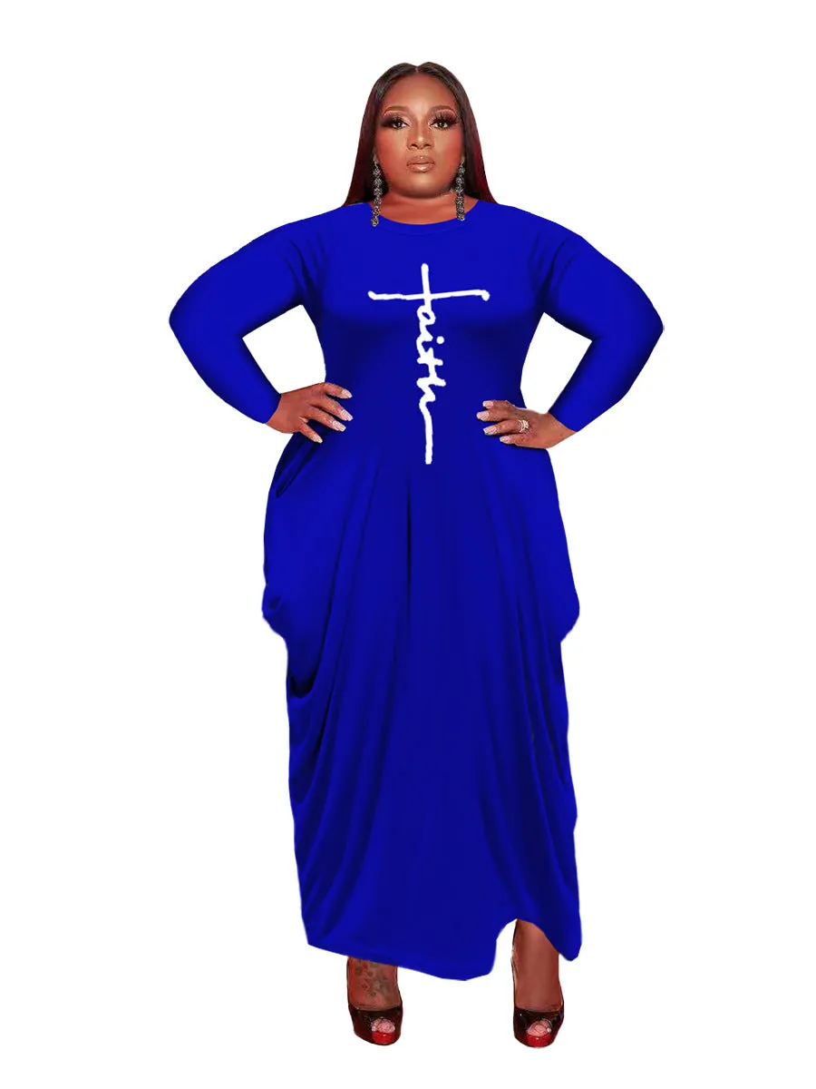 Women Long Sleeve Loose Plain Casual Plus Size Long Maxi Dress with Pockets