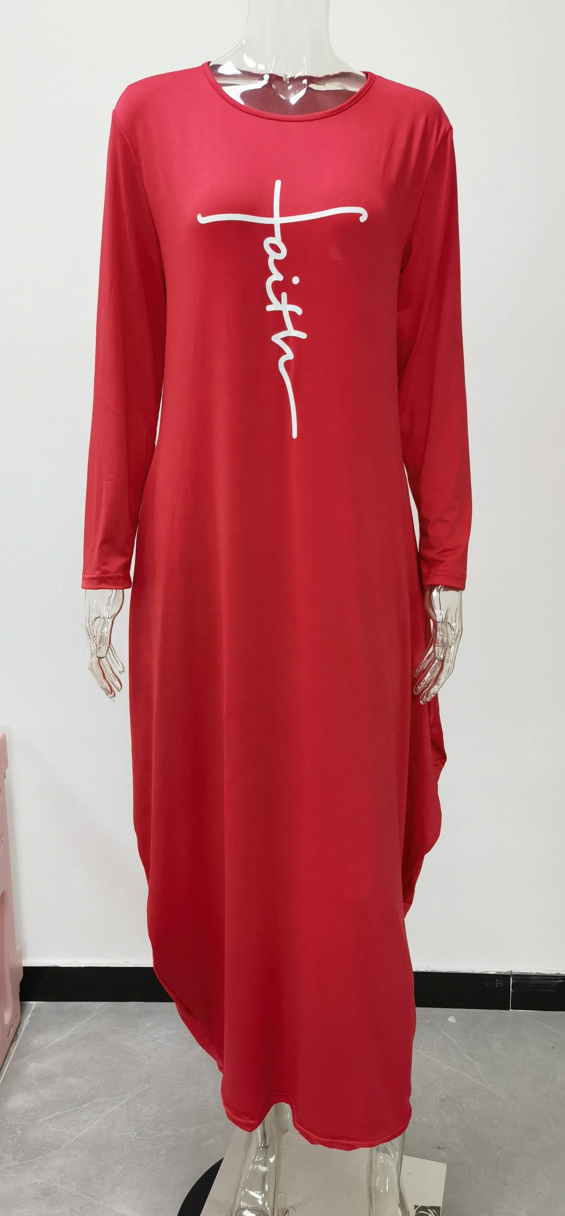 Women Long Sleeve Loose Plain Casual Plus Size Long Maxi Dress with Pockets