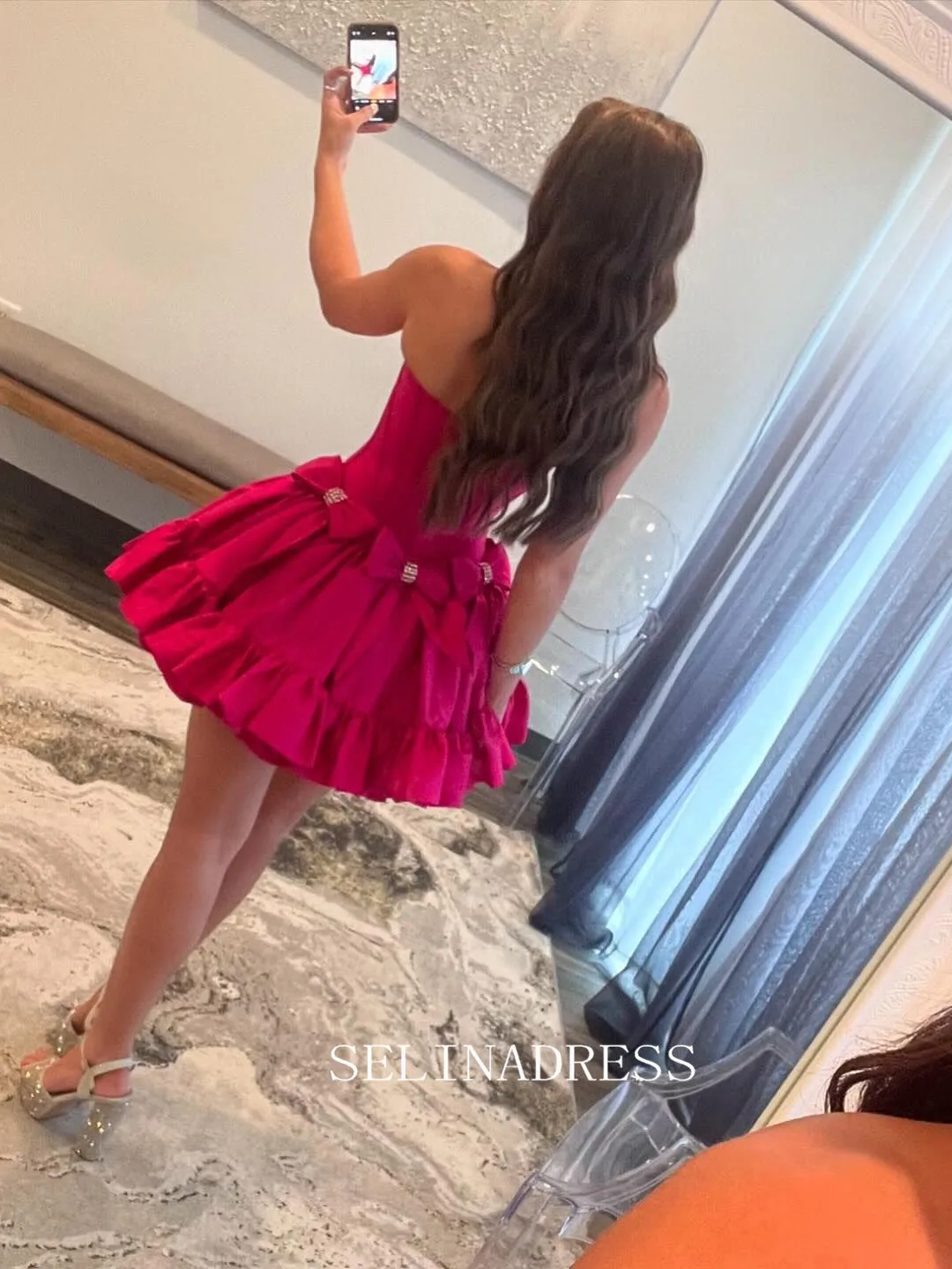 Yellow Strapless Short Homecoming Dresses With Bowknot Cute Hoco Dress #TKL1908