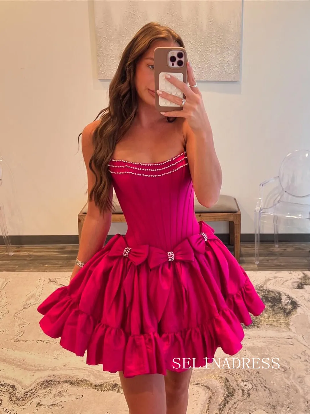 Yellow Strapless Short Homecoming Dresses With Bowknot Cute Hoco Dress #TKL1908