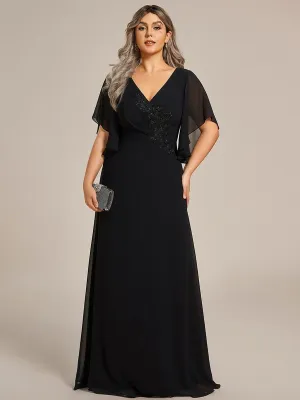 Yvonne | Graceful Plus Size A-line Ruffles Sleeve Chiffon Mother of the Bride Dress with Applique
