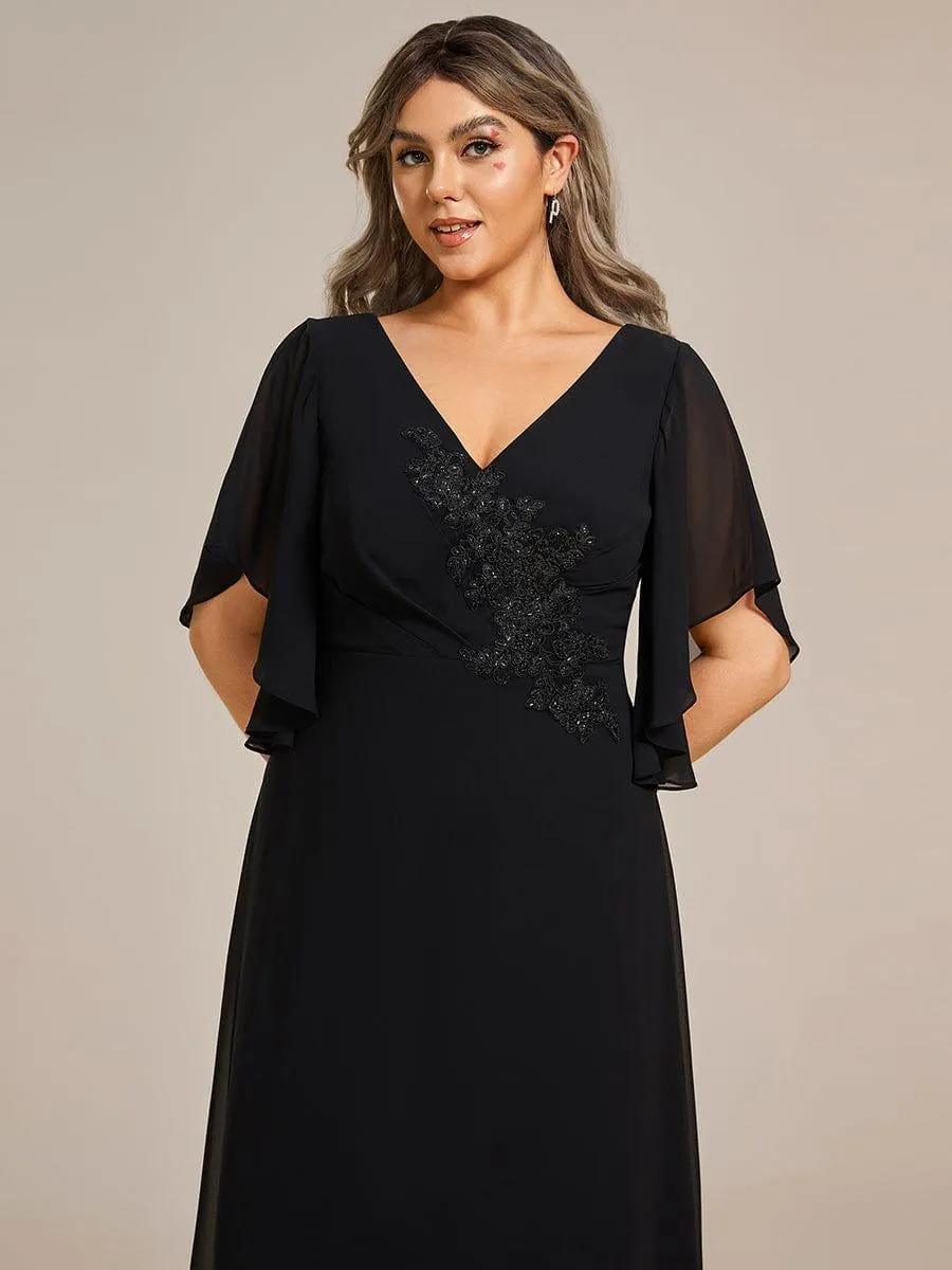 Yvonne | Graceful Plus Size A-line Ruffles Sleeve Chiffon Mother of the Bride Dress with Applique