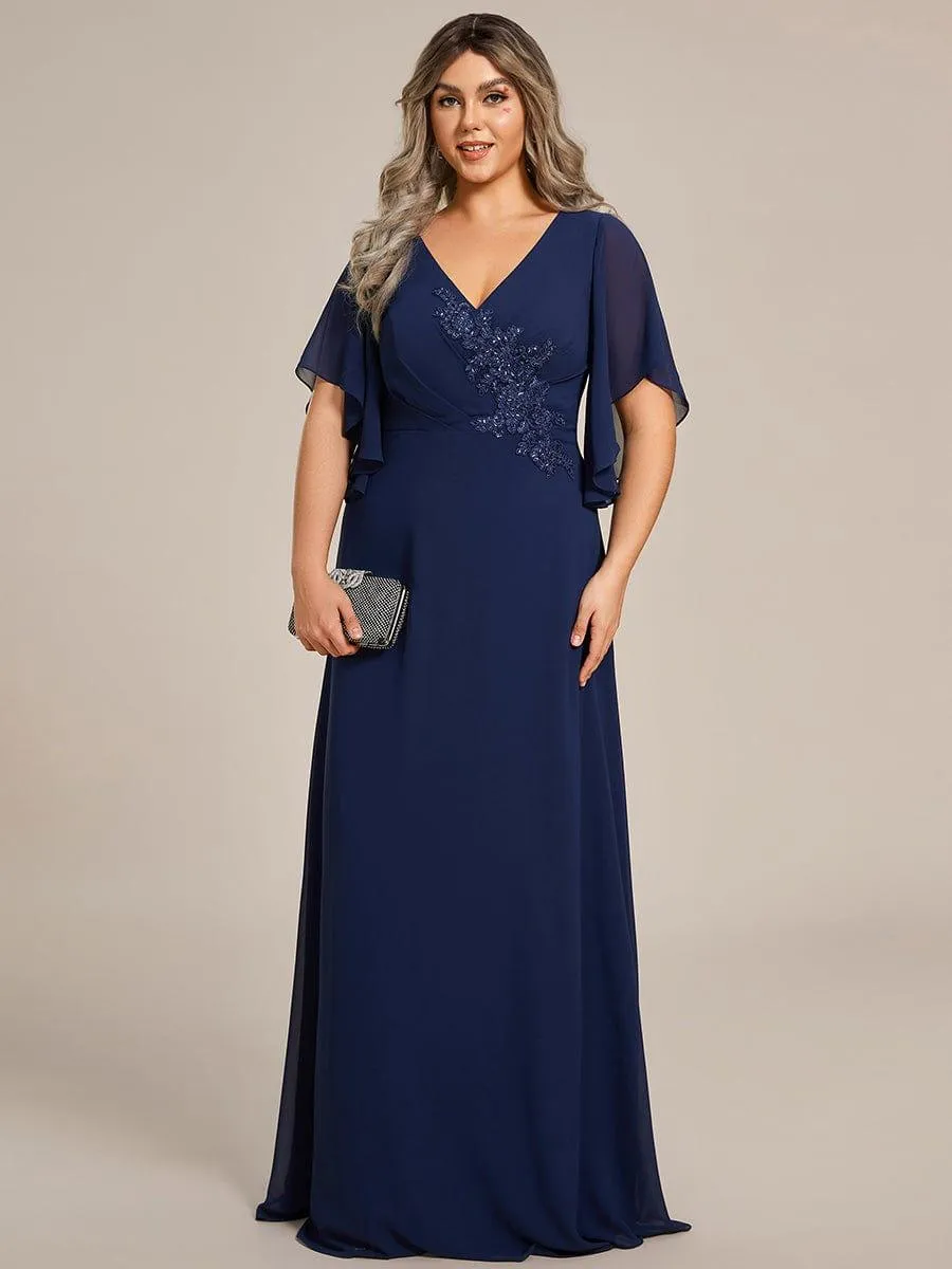 Yvonne | Graceful Plus Size A-line Ruffles Sleeve Chiffon Mother of the Bride Dress with Applique
