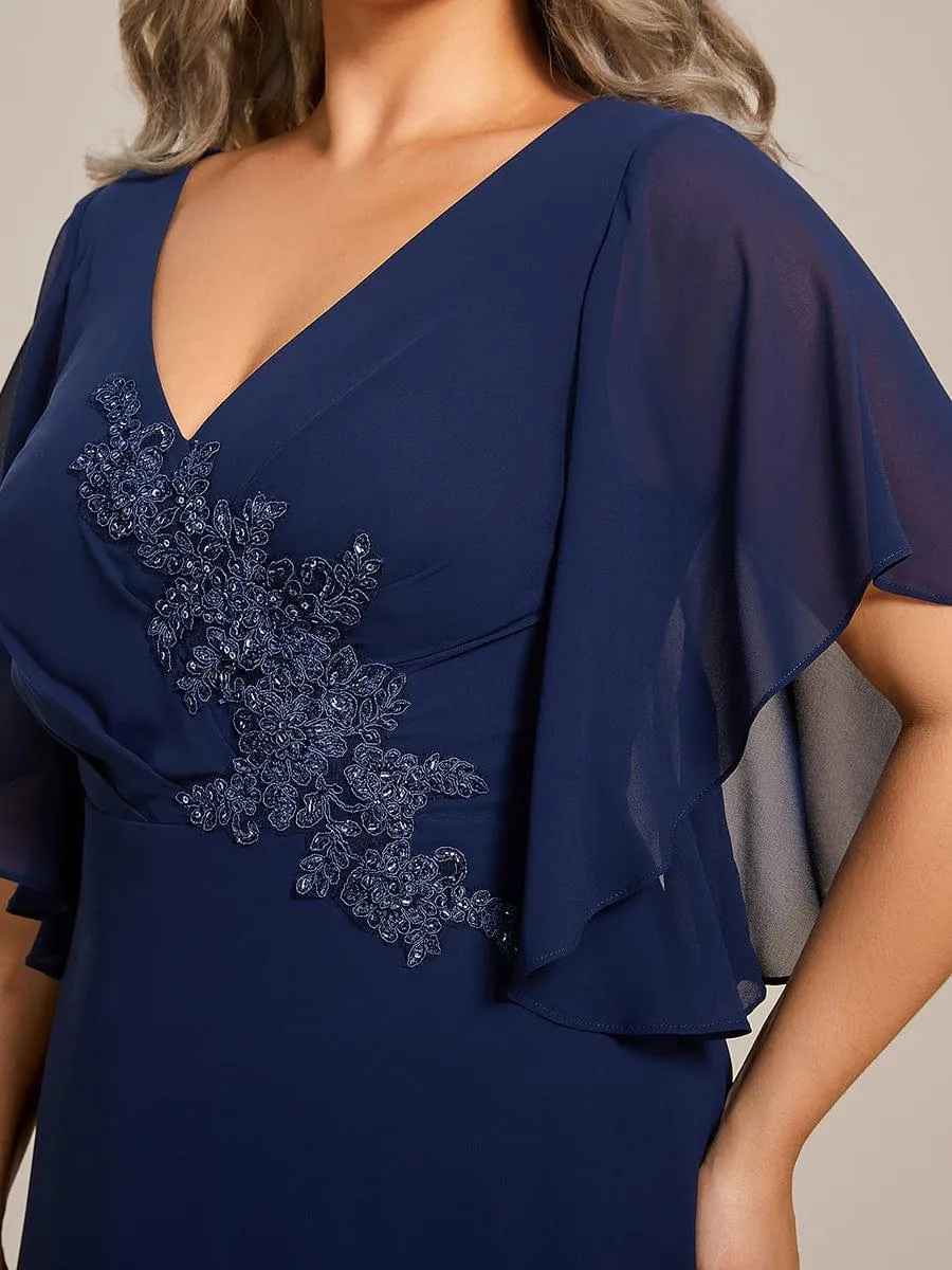 Yvonne | Graceful Plus Size A-line Ruffles Sleeve Chiffon Mother of the Bride Dress with Applique