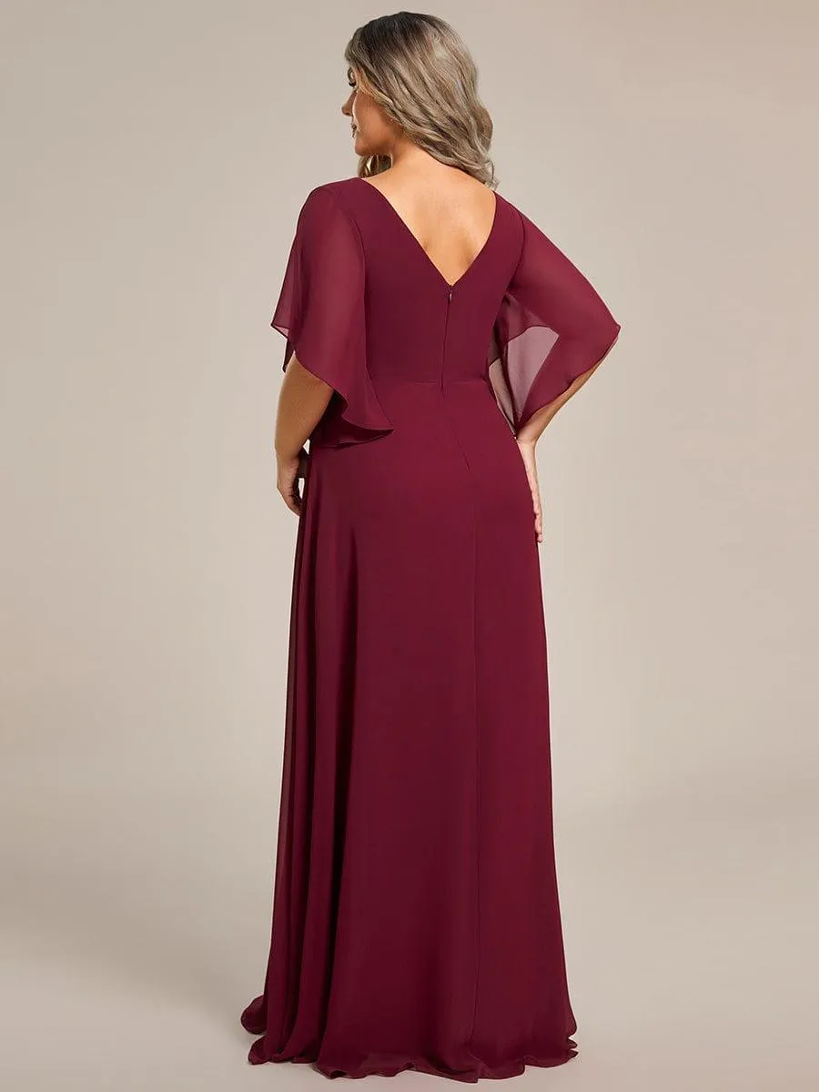 Yvonne | Graceful Plus Size A-line Ruffles Sleeve Chiffon Mother of the Bride Dress with Applique