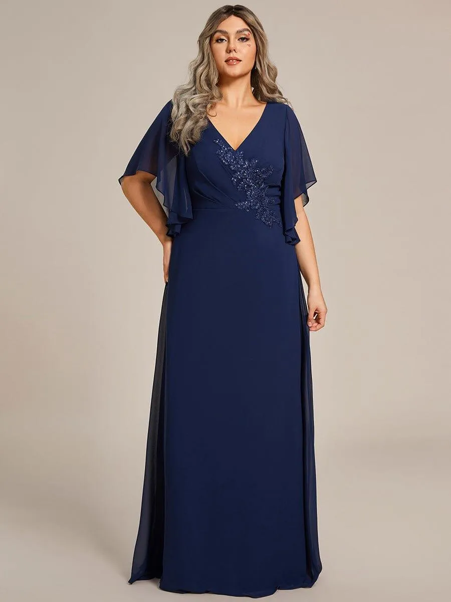 Yvonne | Graceful Plus Size A-line Ruffles Sleeve Chiffon Mother of the Bride Dress with Applique