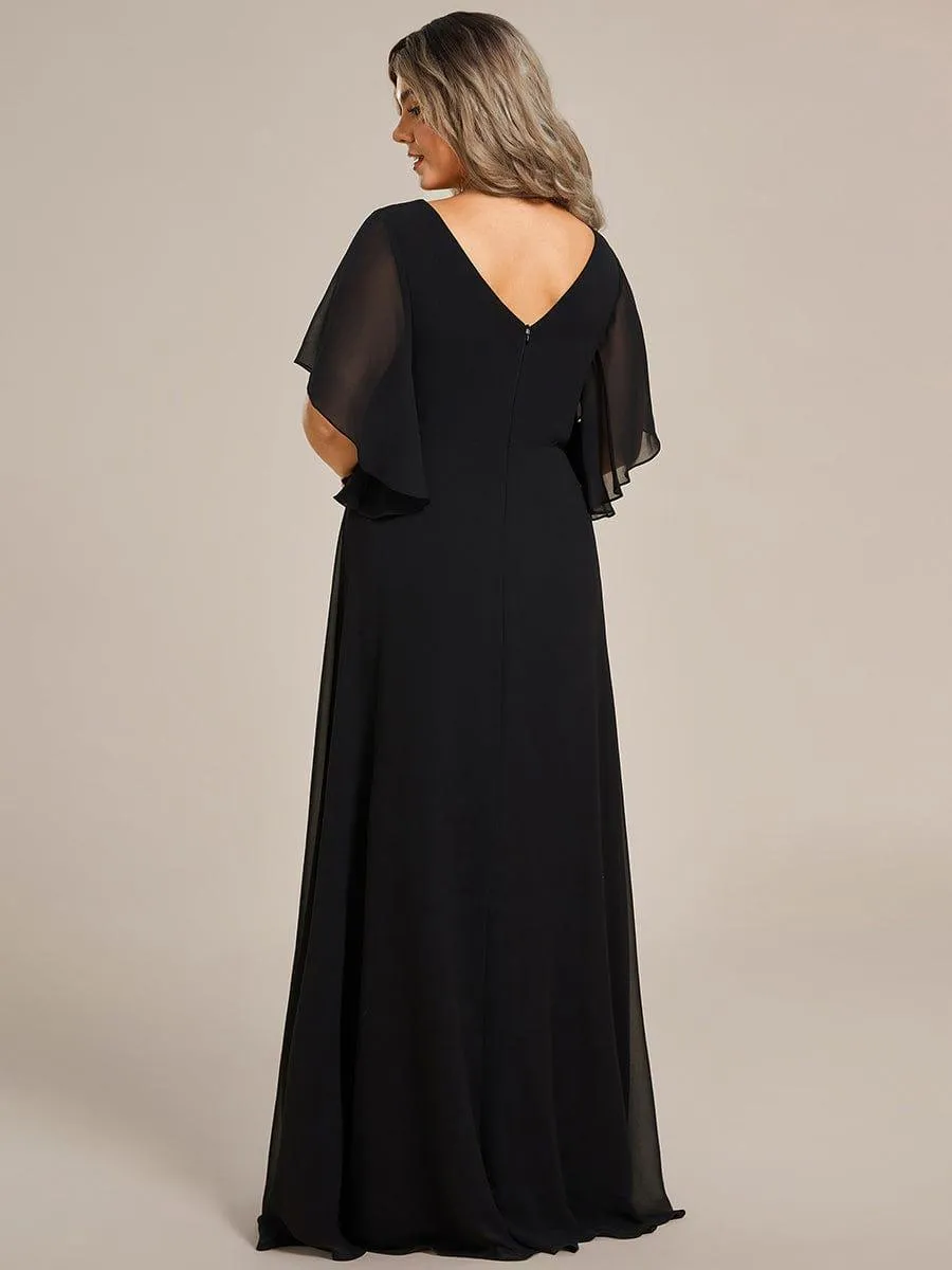 Yvonne | Graceful Plus Size A-line Ruffles Sleeve Chiffon Mother of the Bride Dress with Applique