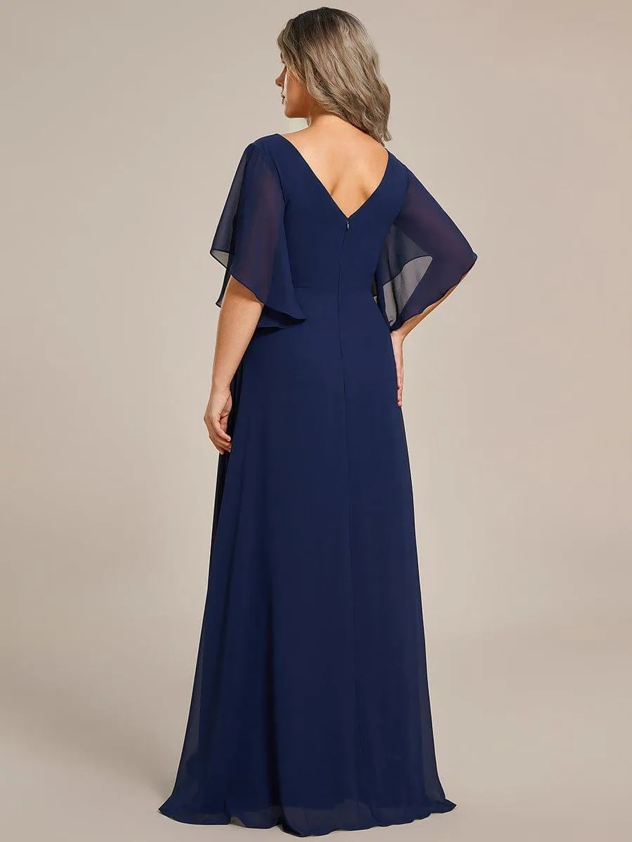 Yvonne | Graceful Plus Size A-line Ruffles Sleeve Chiffon Mother of the Bride Dress with Applique