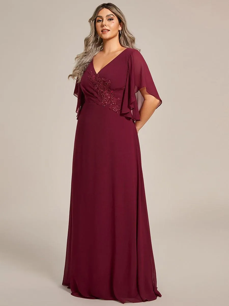 Yvonne | Graceful Plus Size A-line Ruffles Sleeve Chiffon Mother of the Bride Dress with Applique