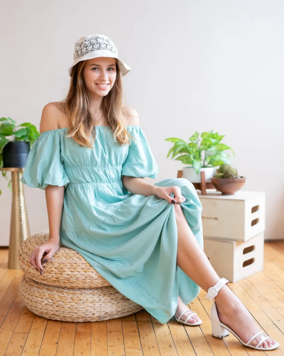 ZESICA Boho Off Shoulder Ruffled Flowy Midi Dress