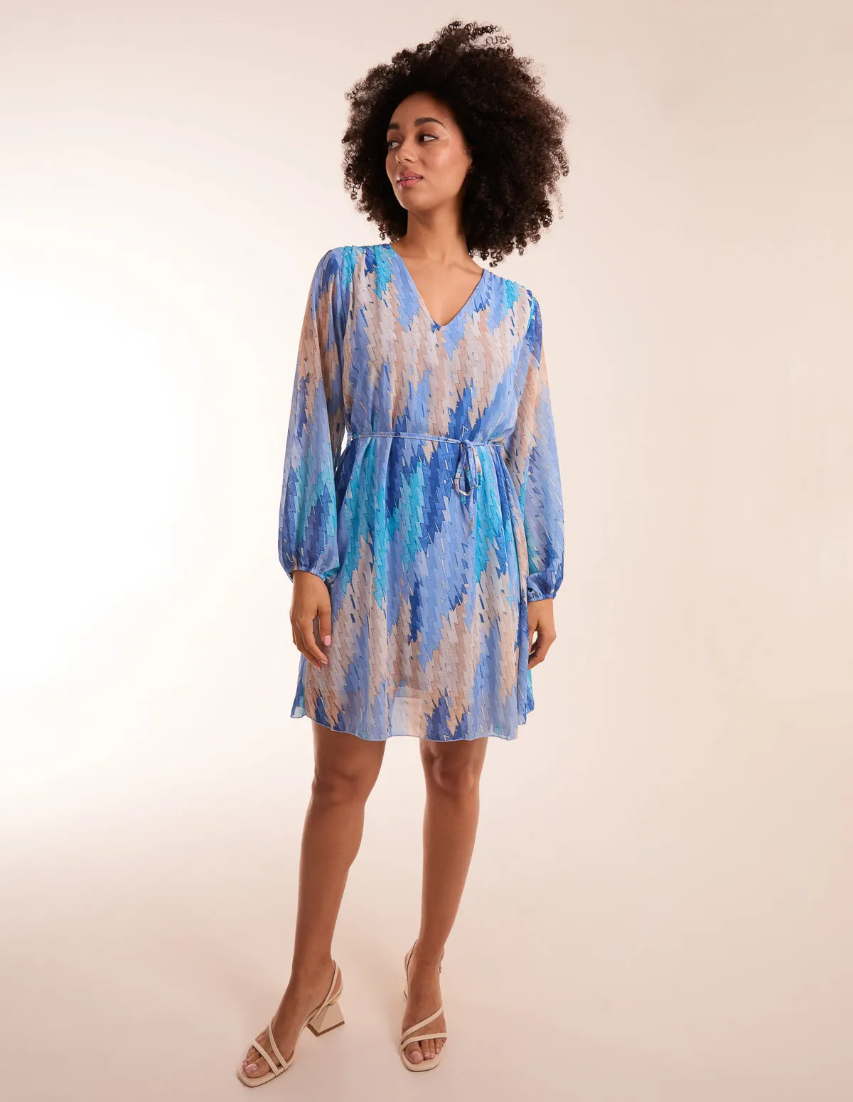 Zig Zag Printed Belted Dress