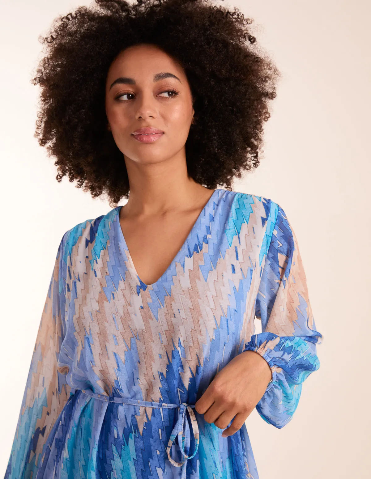 Zig Zag Printed Belted Dress